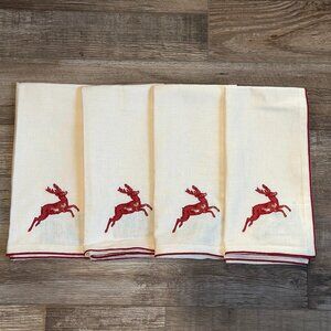 4 Pottery Barn Red Alpine Reindeer Christmas Dinner Napkins Linen 20x19